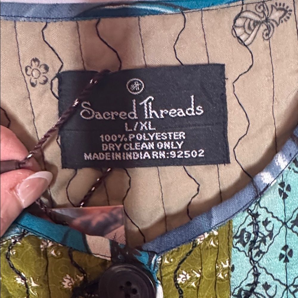 Sacred Threads Patchwork Button Down Hippie Artsy… - image 5